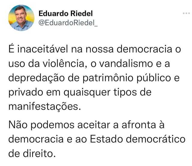 "Não podemos aceitar a afronta à democracia", diz governador de MS ao lamentar invasões em Brasília