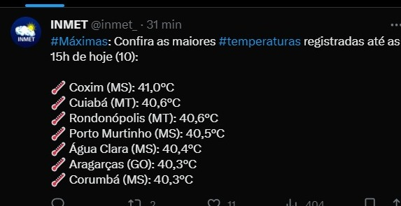 Onda de calor atinge MS e outros seis estados neste fim de semana