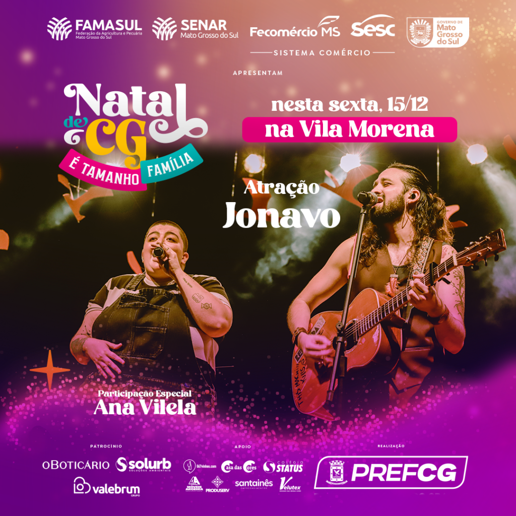 Show de Jonavo com Ana Vilela anima Cidade do Natal na sexta-feira 