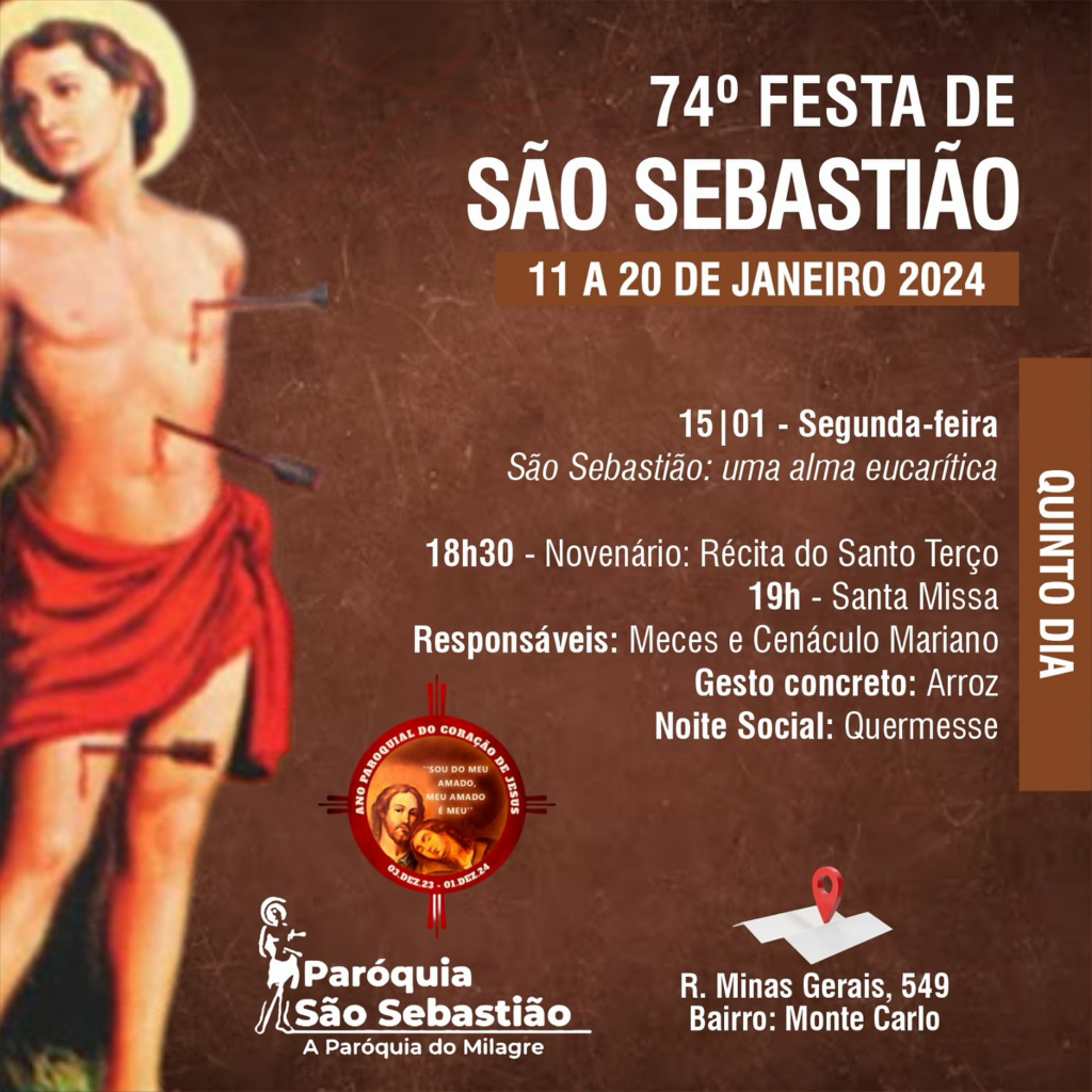 74ª Festa de São Sebastião continua hoje com adoração, oração e quermesse