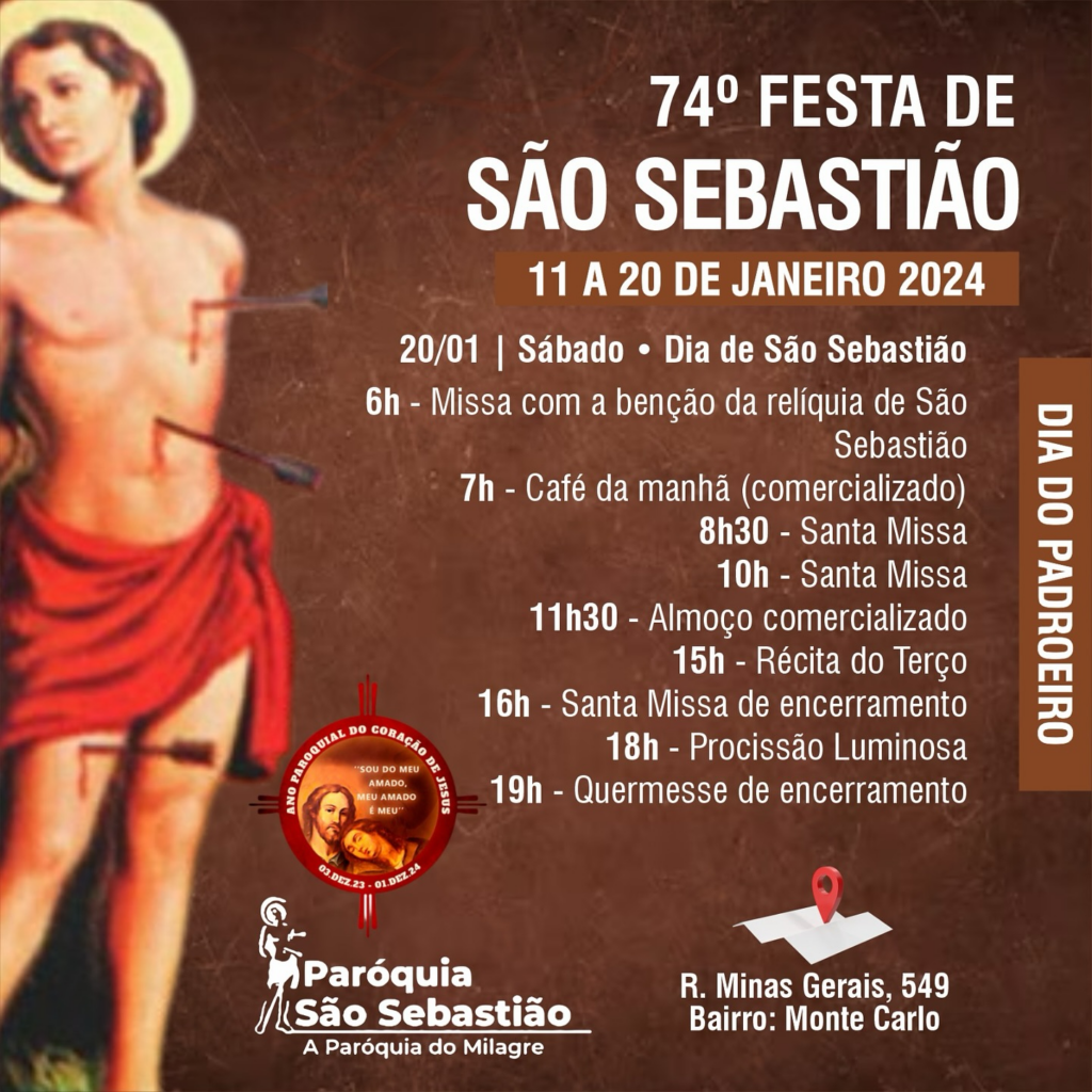 Dia de São Sebastião: Paróquia de Campo Grande tem programação com missas, procissão e quermesse