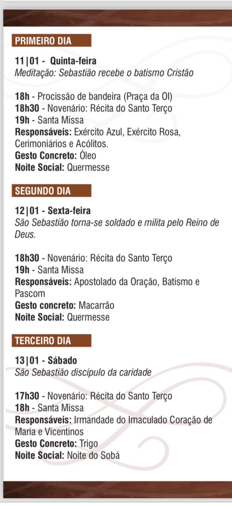 Festa de São Sebastião começa hoje com procissão, missa e quermesse; veja a programação!