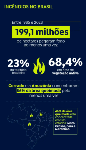 MapBiomas: quase ¼ do território brasileiro pegou fogo nos últimos 40 anos