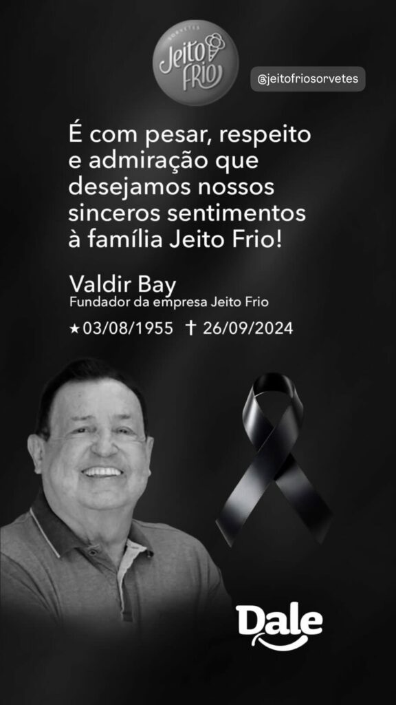 Empresário Valdir Bay, fundador da Jeito Frio sorvetes, morre aos 69 anos