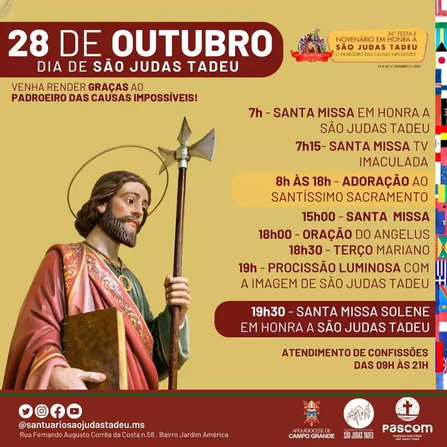 Dia de São Judas Tadeu, o santo das causas impossíveis, é celebrado com missa, procissão e show na Capital