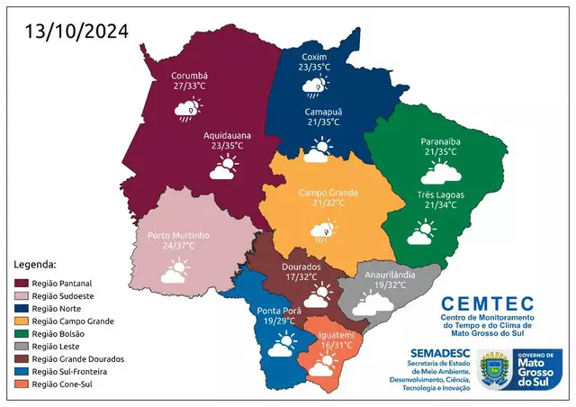 Sistema de alta pressão retorna com sol e eleva temperaturas em Mato Grosso do Sul