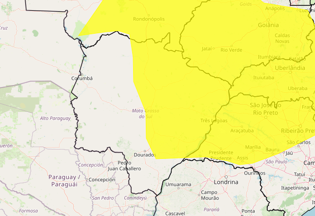 MS segue apenas com um alerta para chuvas intensas e ventos fortes neste domingo