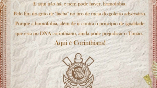 Corinthians faz manifesto contra preconceito e homofobia