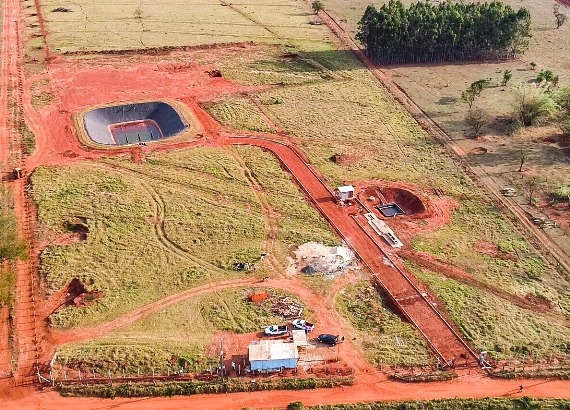 Obra de construção da Estação de Tratamento de Esgoto em Novo Horizonte do Sul. ACOM/SANESUL